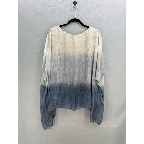 H Trend Made in Italy Womens Blue Cream Ombré Dye Oversized Blouse Top Small - Picture 7 of 8